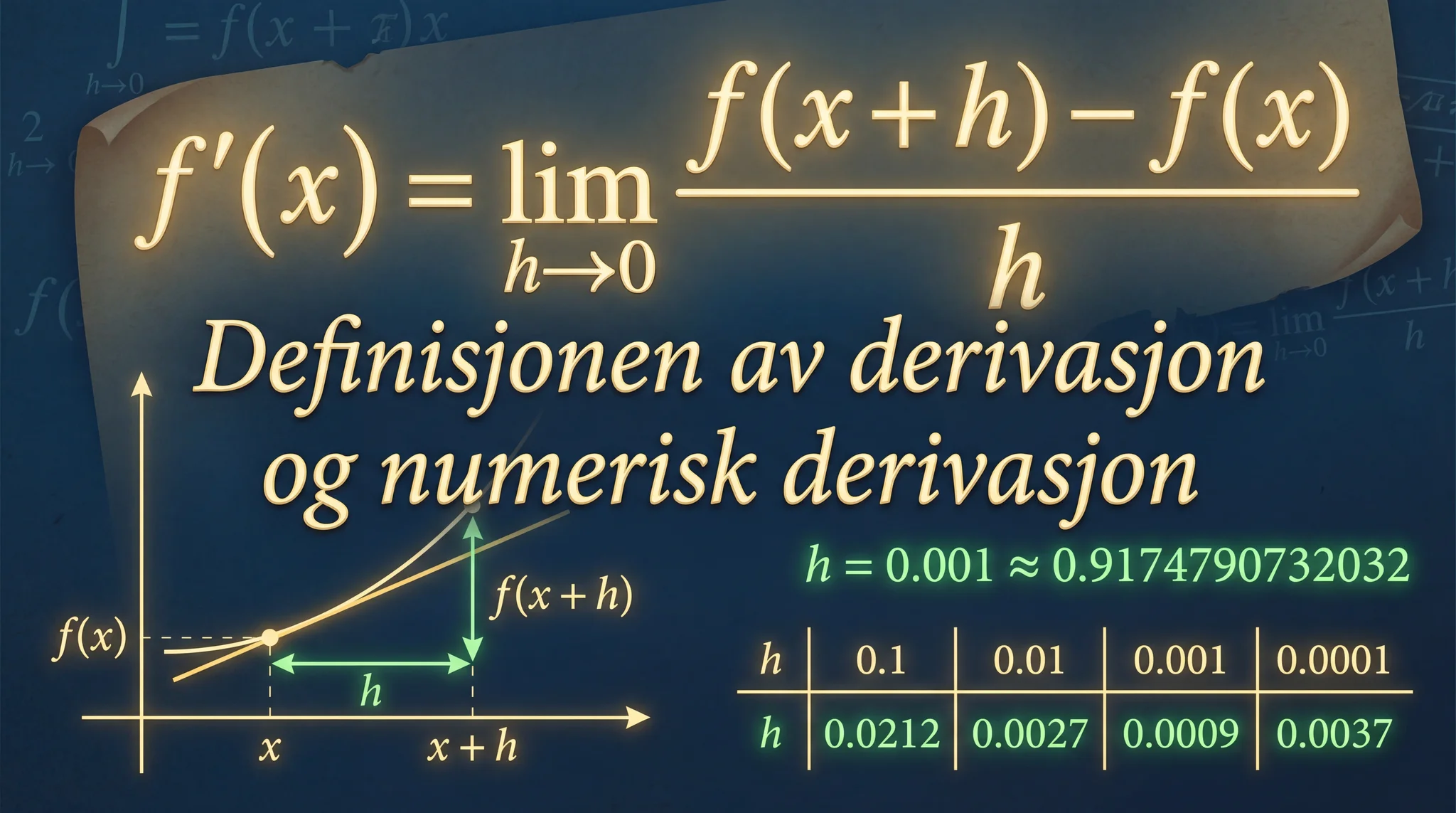 Definisjonen av derivasjon og numerisk derivasjon